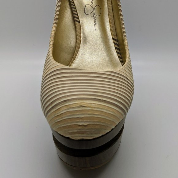 Jessica Simpson Striped Heels with Wood Platform - Picture 2 of 8